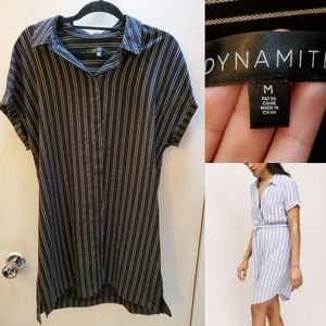 DYNAMITE Black Pinstripe Button Shirt Dress